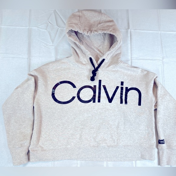 Calvin Klein off White Cropped Hoodie - Picture 1 of 10
